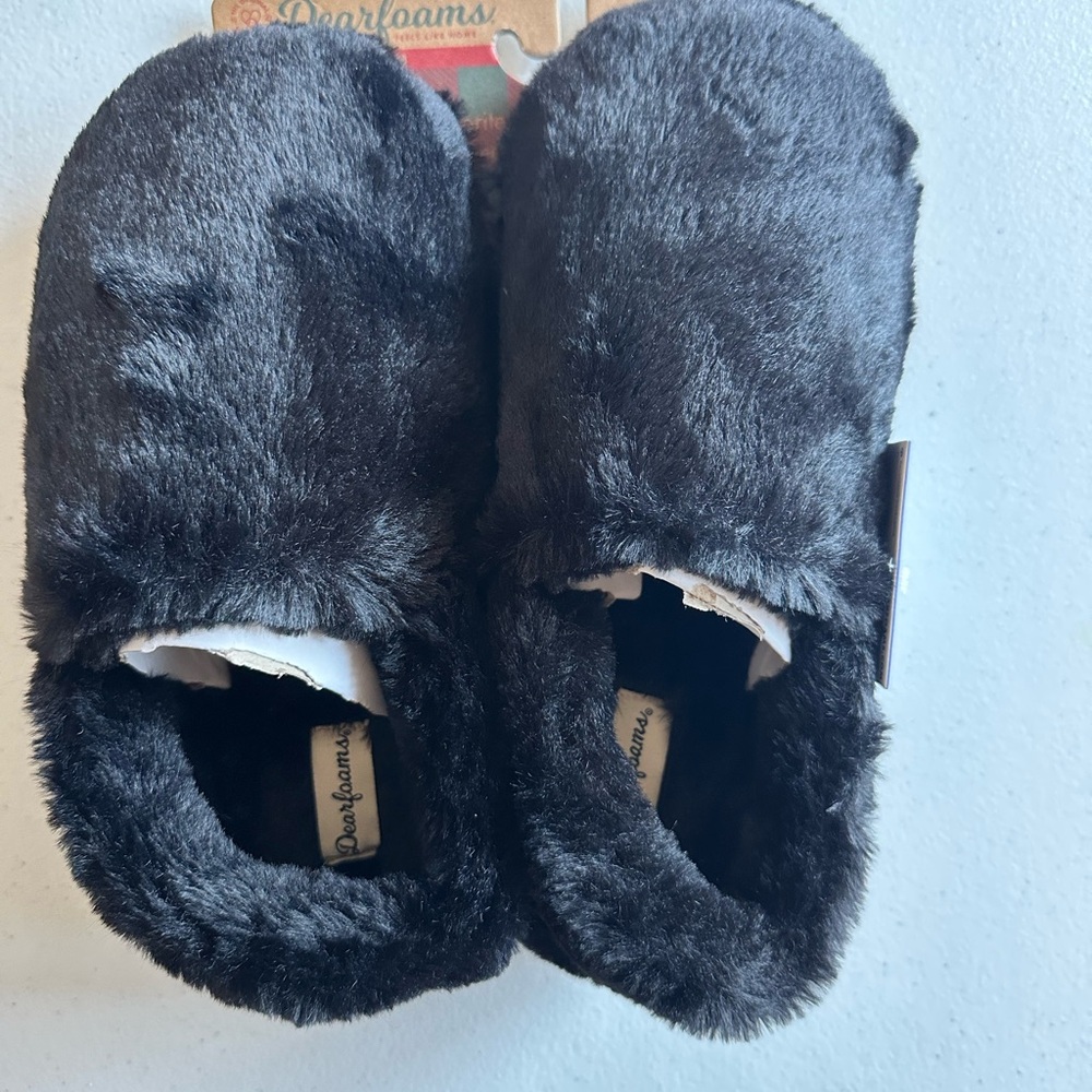 Dearfoams Black Plush Slippers